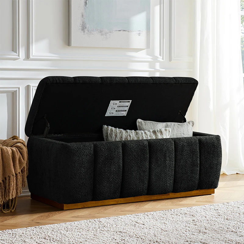 Modern Chenille Storage Bench - No-Assembly Upholstered Seat - Image 2