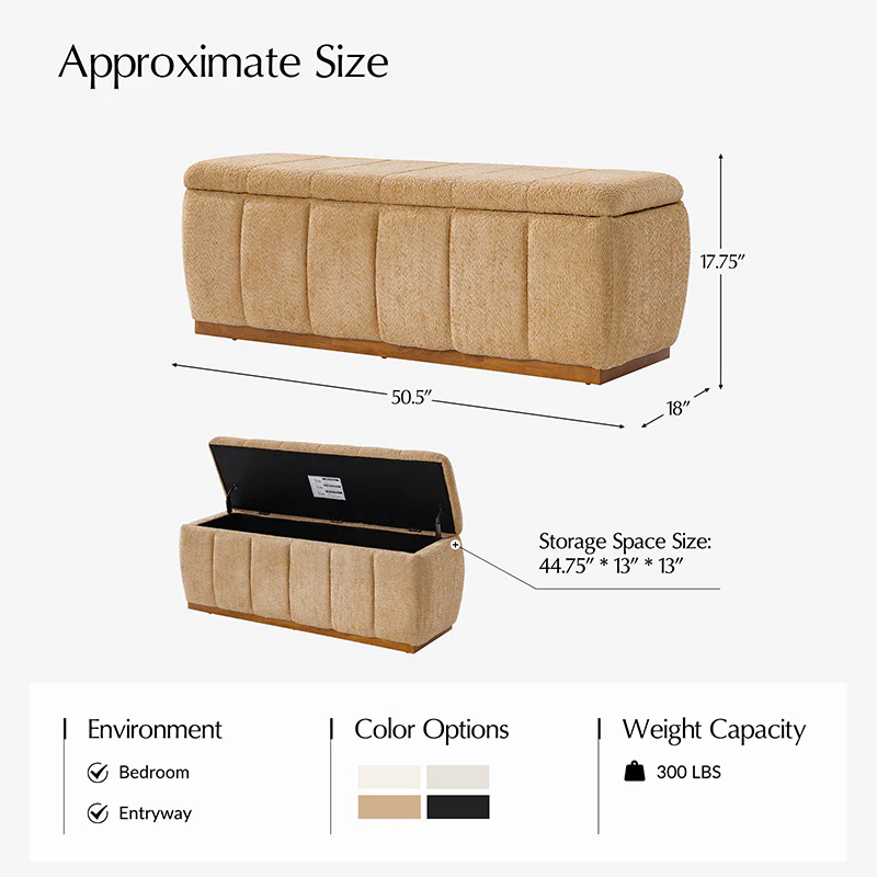Modern Chenille Storage Bench - No-Assembly Upholstered Seat - Image 27