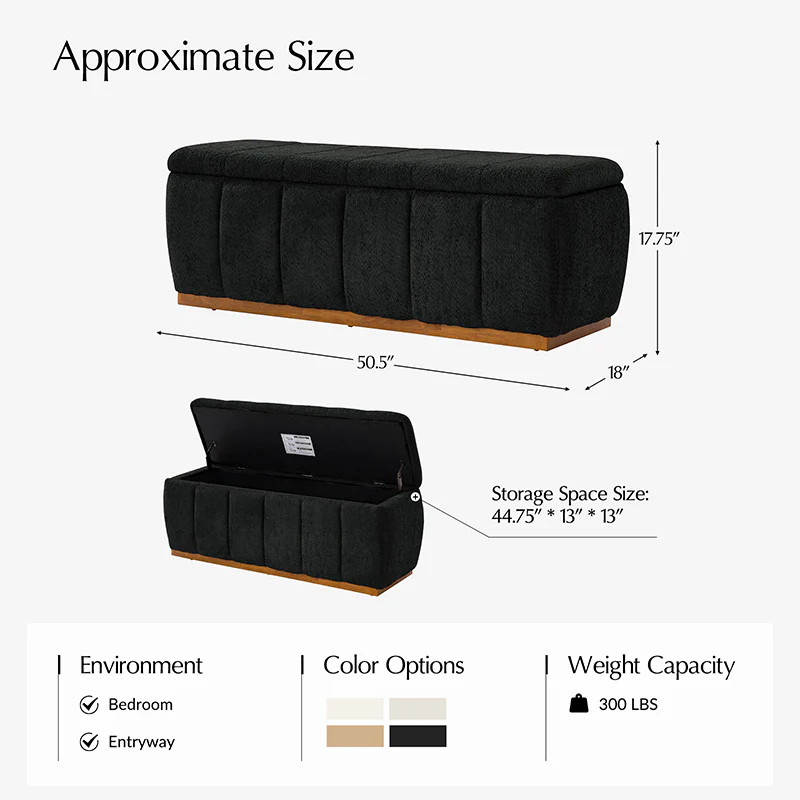 Modern Chenille Storage Bench - No-Assembly Upholstered Seat - Image 3