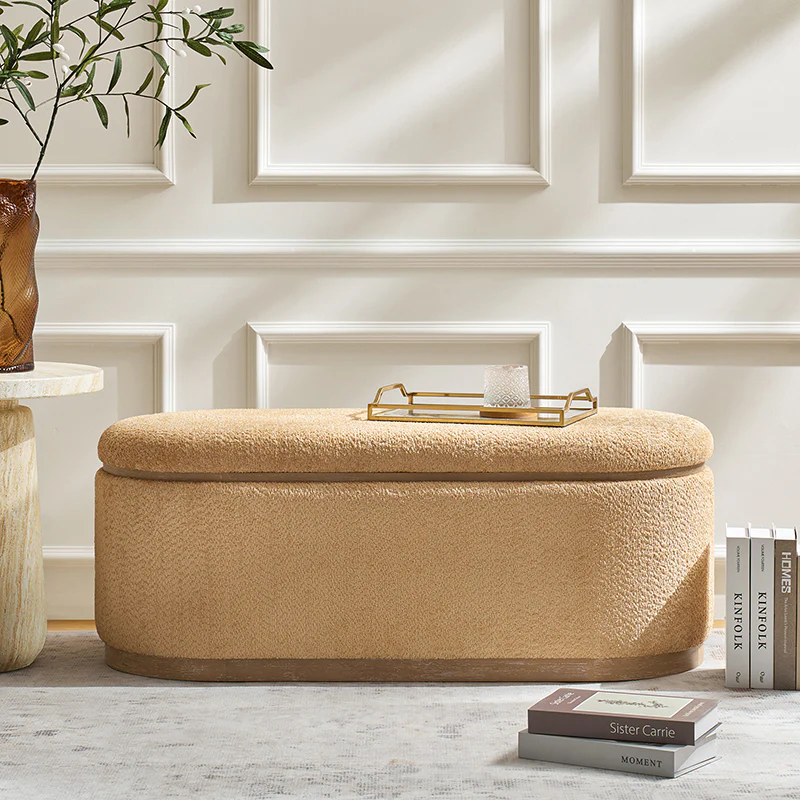 Modern Chenille Storage Bench with Hidden Seat Storage - Image 10