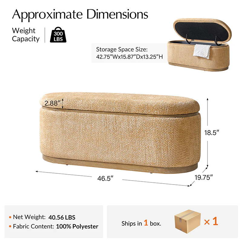Modern Chenille Storage Bench with Hidden Seat Storage - Image 11