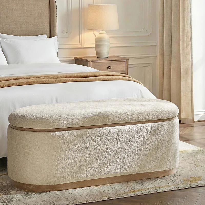 Modern Chenille Storage Bench with Hidden Seat Storage - Image 17