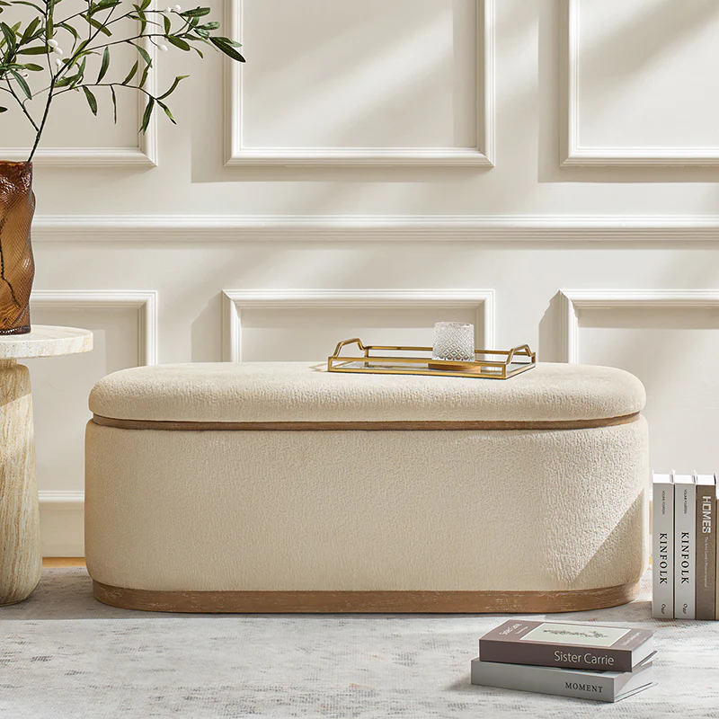 Modern Chenille Storage Bench with Hidden Seat Storage - Image 18