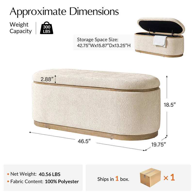 Modern Chenille Storage Bench with Hidden Seat Storage - Image 19