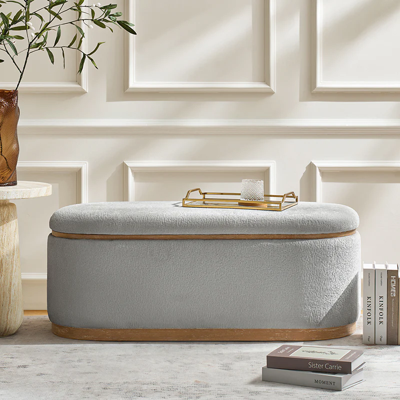 Modern Chenille Storage Bench with Hidden Seat Storage - Image 26