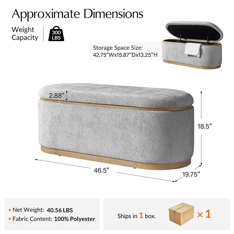 Modern Chenille Storage Bench with Hidden Seat Storage - Image 27