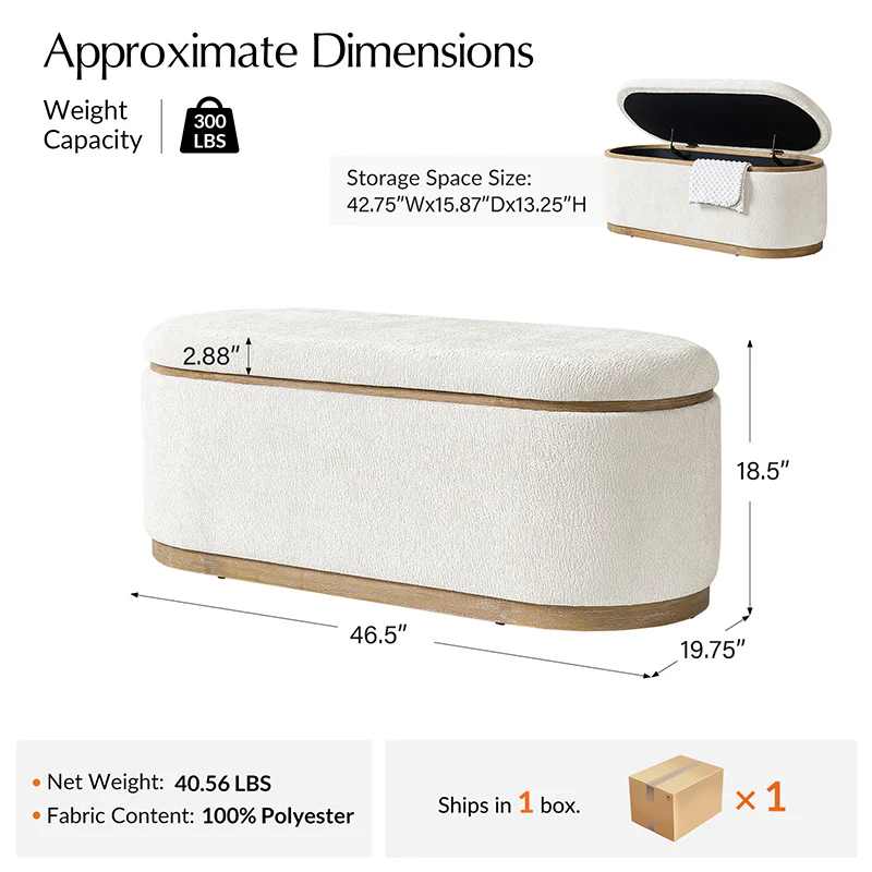Modern Chenille Storage Bench with Hidden Seat Storage - Image 3