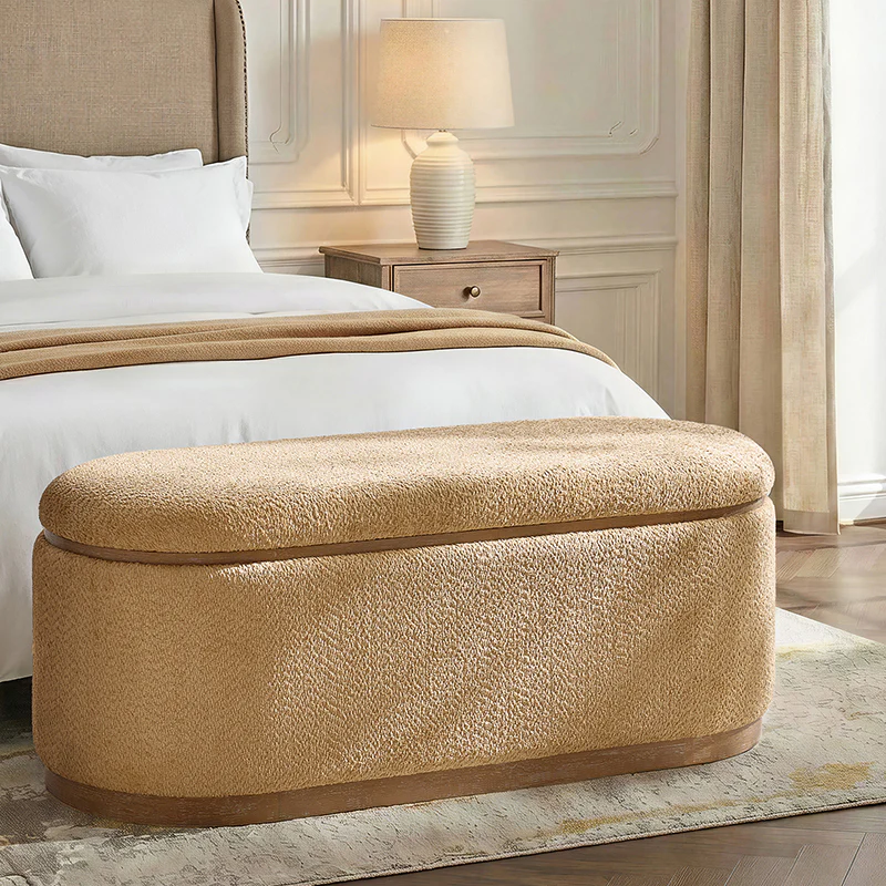 Modern Chenille Storage Bench with Hidden Seat Storage - Image 9