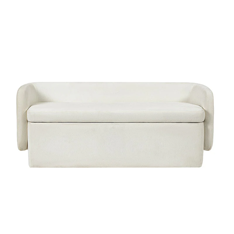 Modern Chenille Storage Bench with Wraparound Backres - Image 11