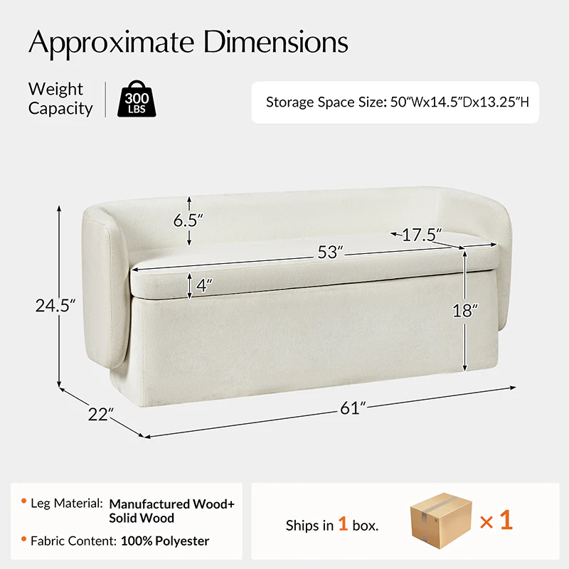 Modern Chenille Storage Bench with Wraparound Backres - Image 16