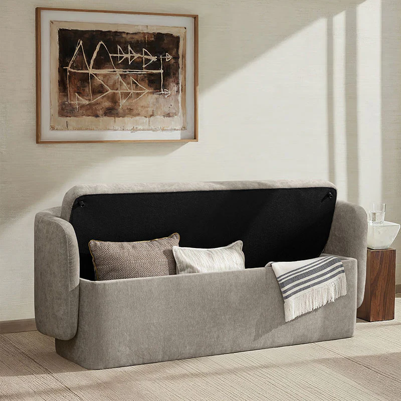 Modern Chenille Storage Bench with Wraparound Backres - Image 18