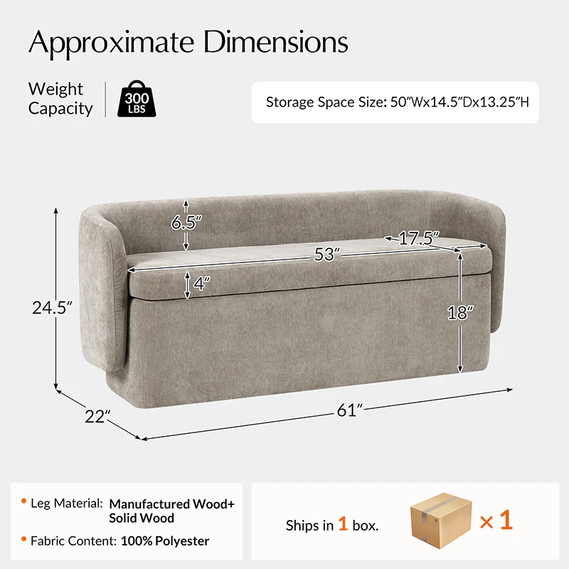 Modern Chenille Storage Bench with Wraparound Backres - Image 24