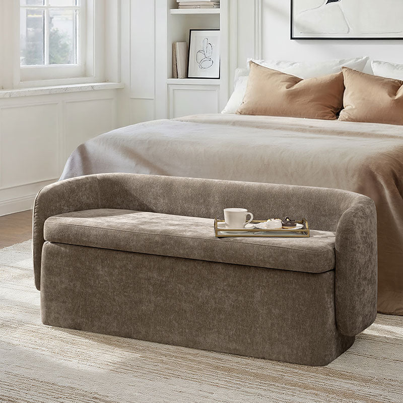 Modern Chenille Storage Bench with Wraparound Backres - Image 25