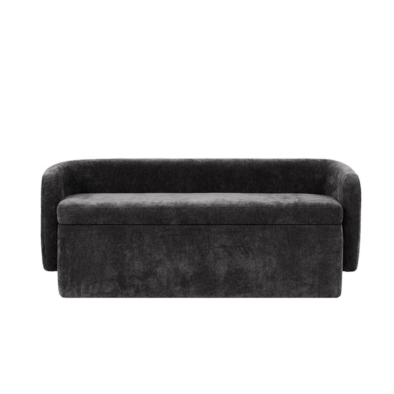 Modern Chenille Storage Bench with Wraparound Backres - Image 3