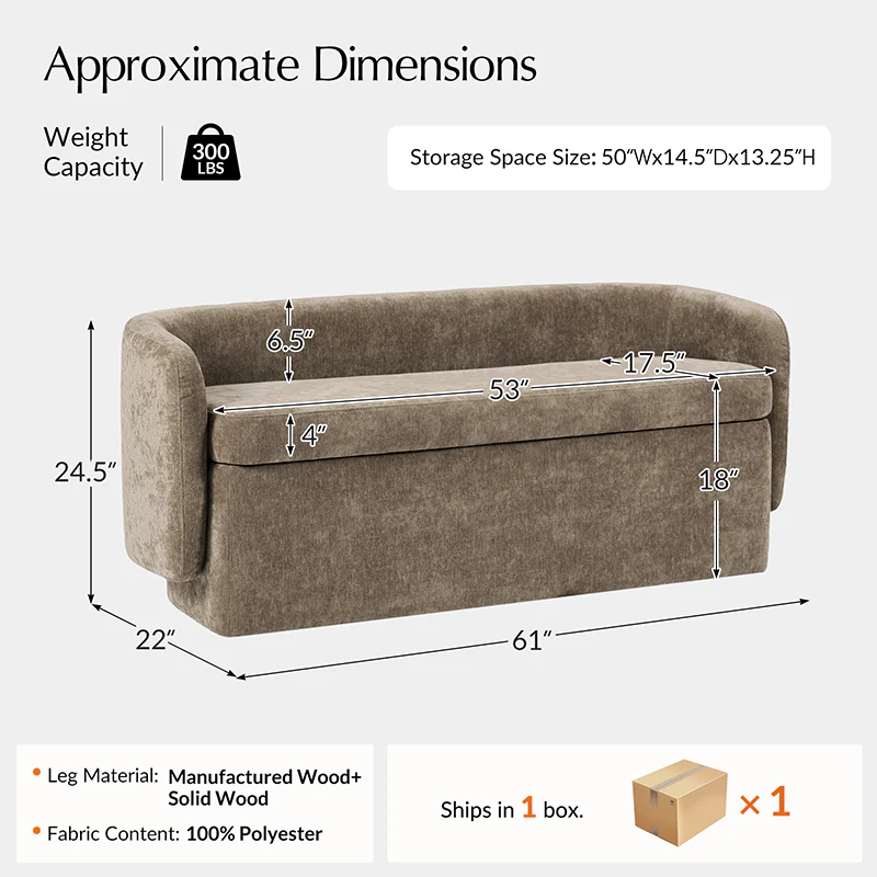 Modern Chenille Storage Bench with Wraparound Backres - Image 32