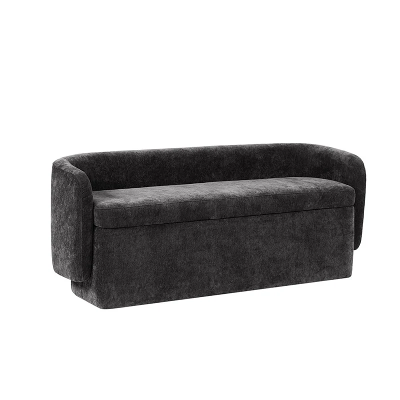 Modern Chenille Storage Bench with Wraparound Backres - Image 4