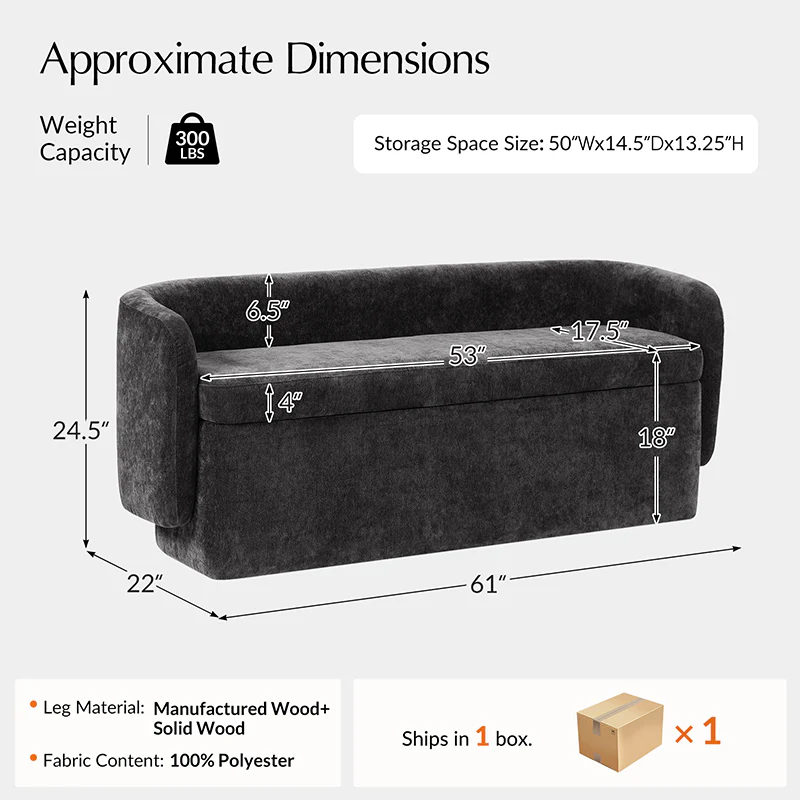Modern Chenille Storage Bench with Wraparound Backres - Image 8