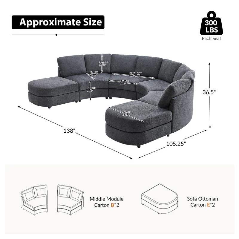 Aeris 138" Modern Curved Sectional Couch & Sofa With Curved Aesthetic - Image 11