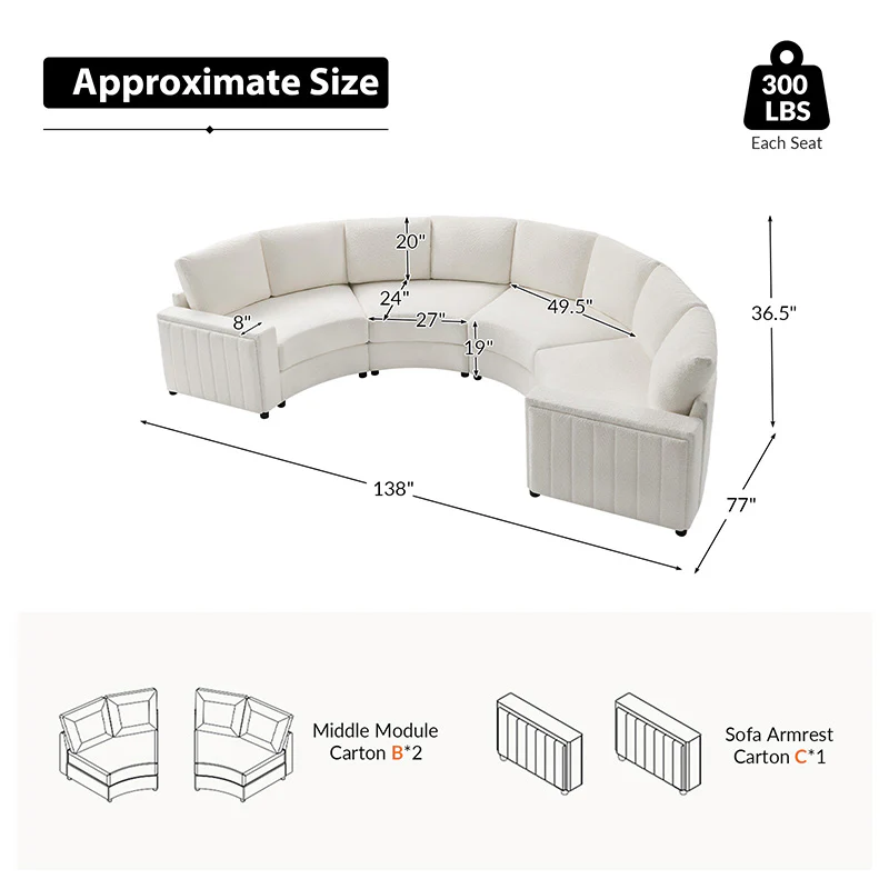 Aeris 138" Modern Curved Sectional Couch & Sofa With Curved Aesthetic - Image 19