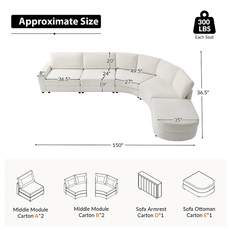 Aeris 138" Modern Curved Sectional Couch & Sofa With Curved Aesthetic - Image 27