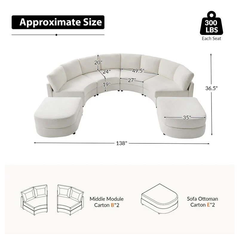 Aeris 138" Modern Curved Sectional Couch & Sofa With Curved Aesthetic - Image 3