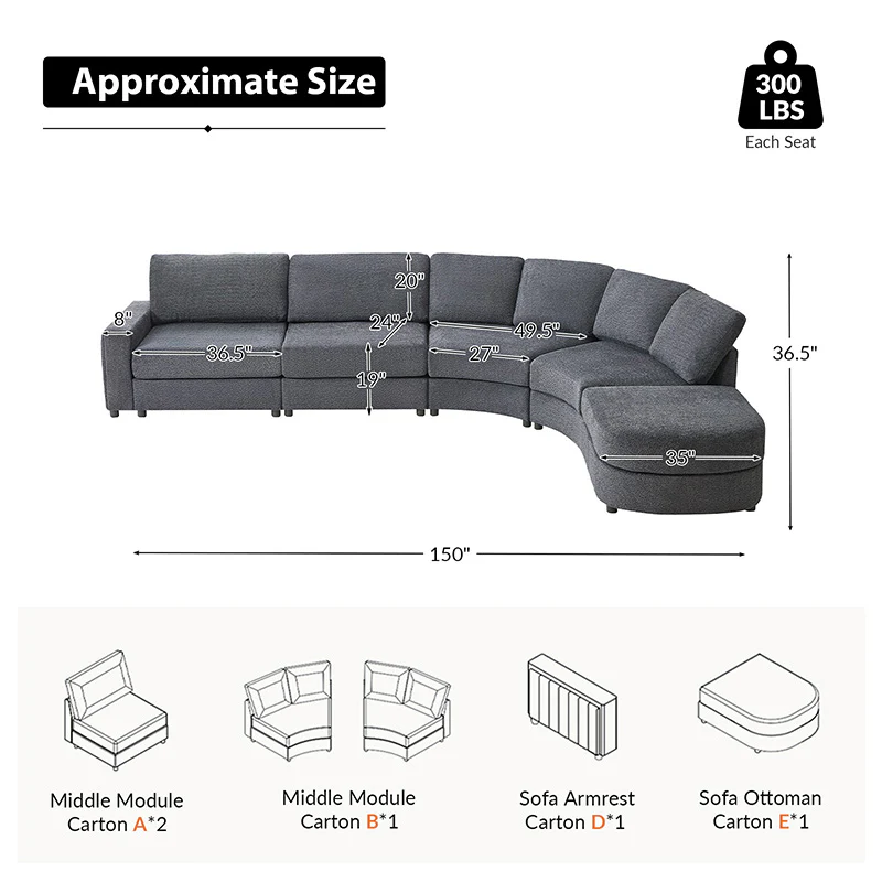 Aeris 138" Modern Curved Sectional Couch & Sofa With Curved Aesthetic - Image 42