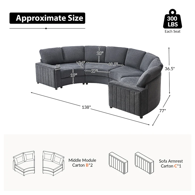 Aeris 138" Modern Curved Sectional Couch & Sofa With Curved Aesthetic - Image 58