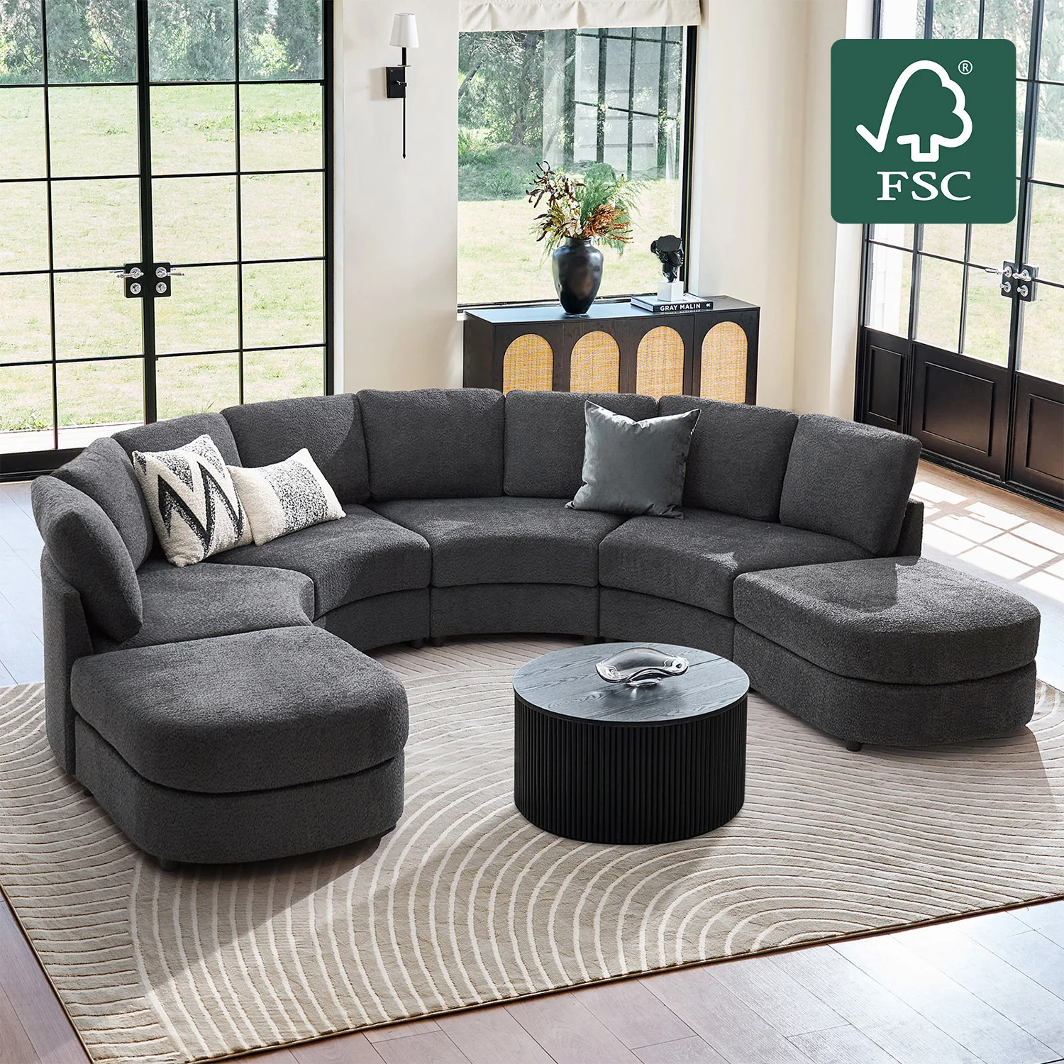 Aeris 138" Modern Curved Sectional Couch & Sofa With Curved Aesthetic - Image 9