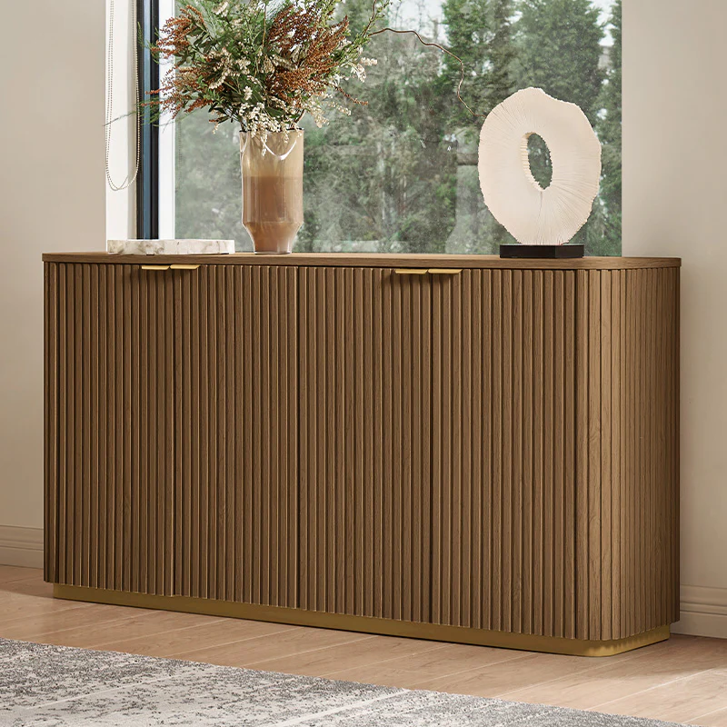 Modern Fluted Curved Wood Cabinet with Elegant Storage Solution - Image 10