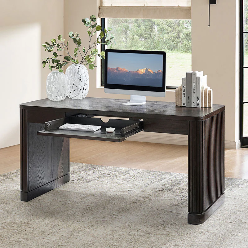 Modern Desk with Power Outlets and Fluted Wood Legs - Image 11