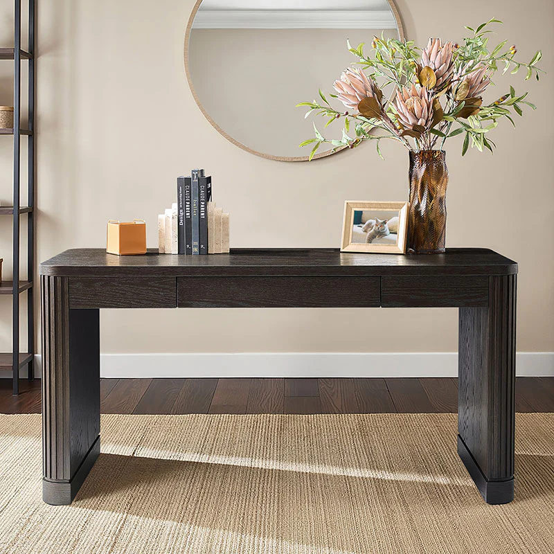 Modern Desk with Power Outlets and Fluted Wood Legs - Image 12
