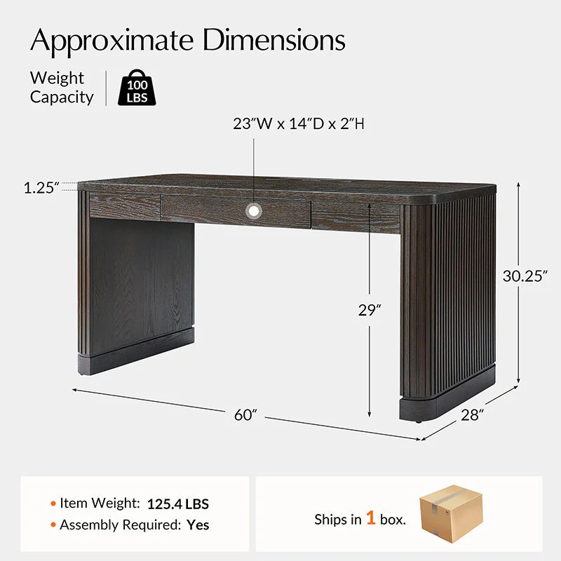 Modern Desk with Power Outlets and Fluted Wood Legs - Image 13