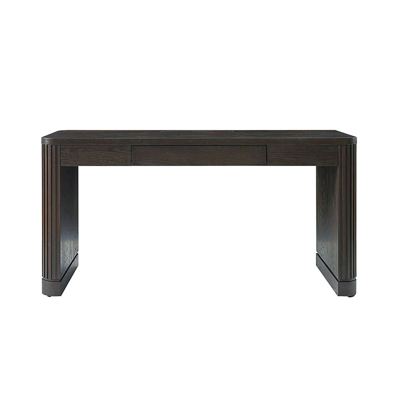 Modern Desk with Power Outlets and Fluted Wood Legs - Image 14