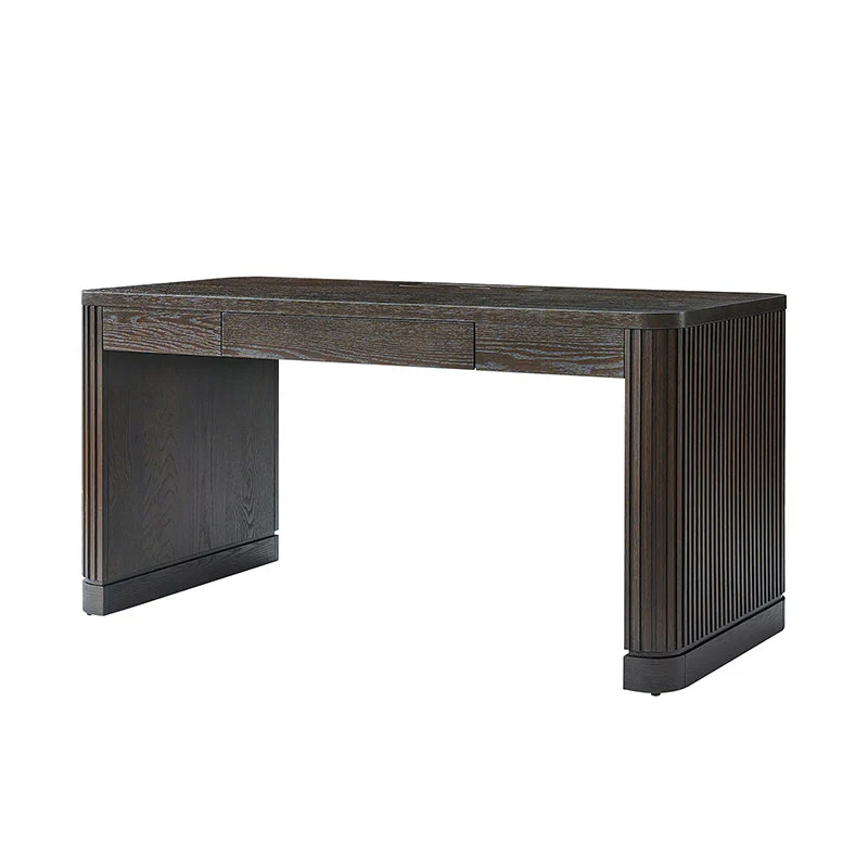 Modern Desk with Power Outlets and Fluted Wood Legs - Image 15