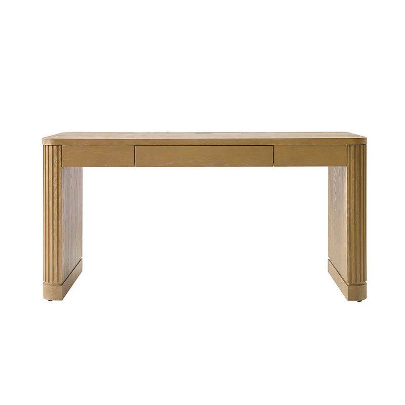 Modern Desk with Power Outlets and Fluted Wood Legs - Image 5