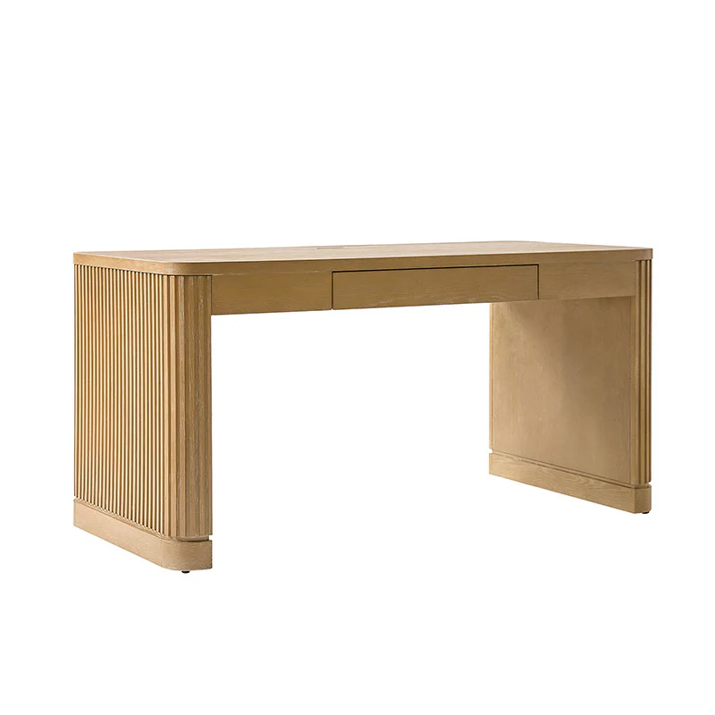 Modern Desk with Power Outlets and Fluted Wood Legs - Image 6
