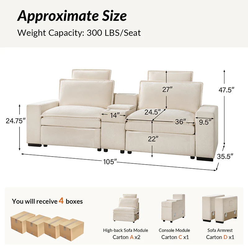 Modern Modular Power Reclining & Standing Coffee Table Living Room Set - Image 12