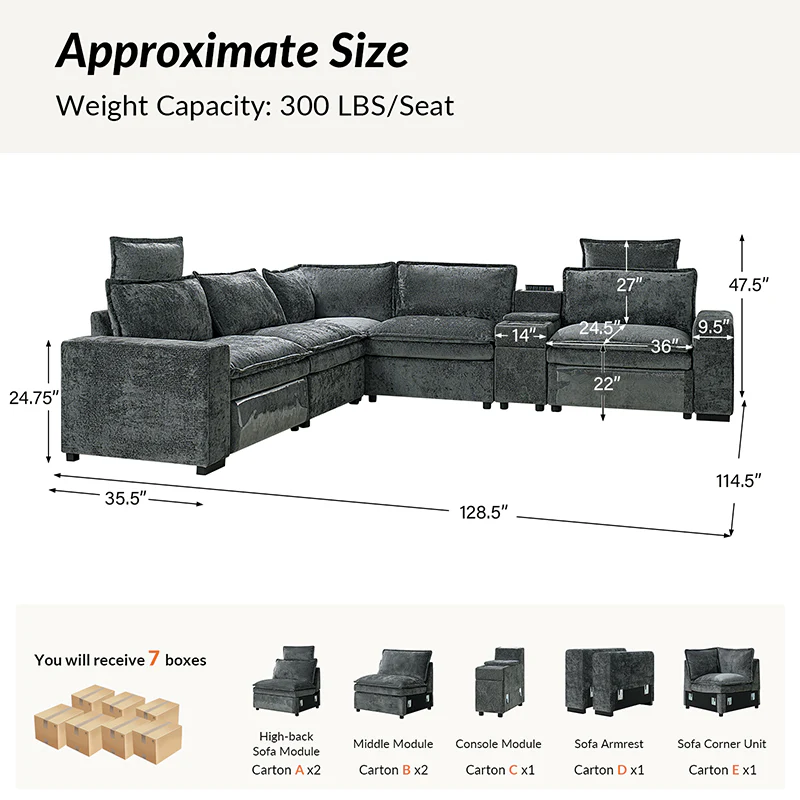 Modern Modular Power Reclining & Standing Coffee Table Living Room Set - Image 52