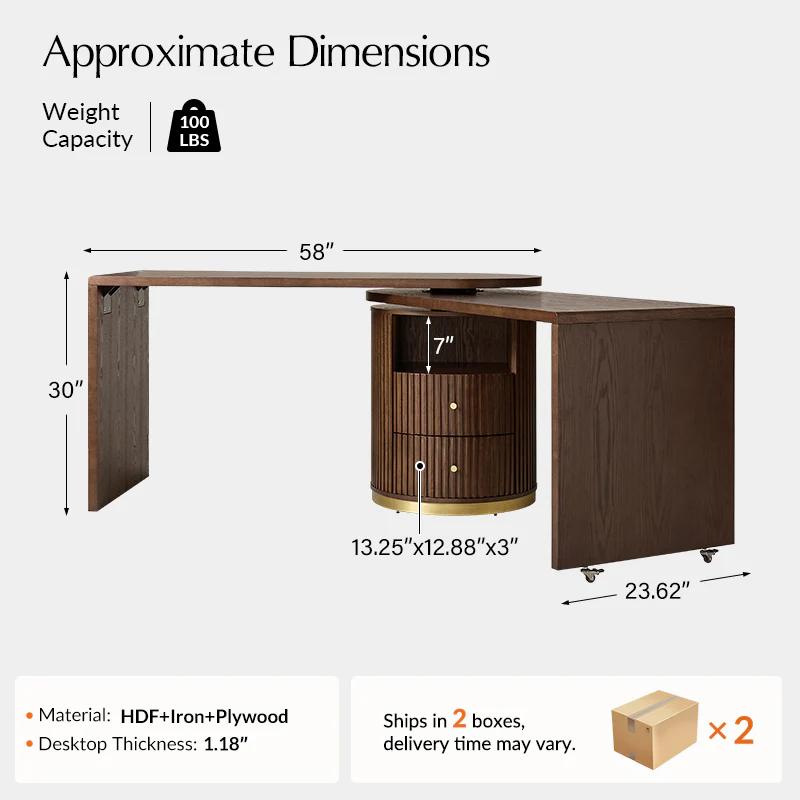 Modern Fluted L shaped 360 Rotating Wooden Office Desk - Image 13