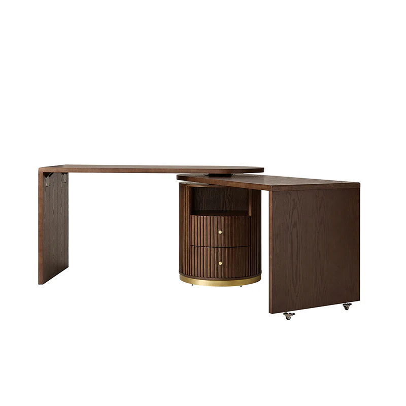 Modern Fluted L shaped 360 Rotating Wooden Office Desk - Image 14