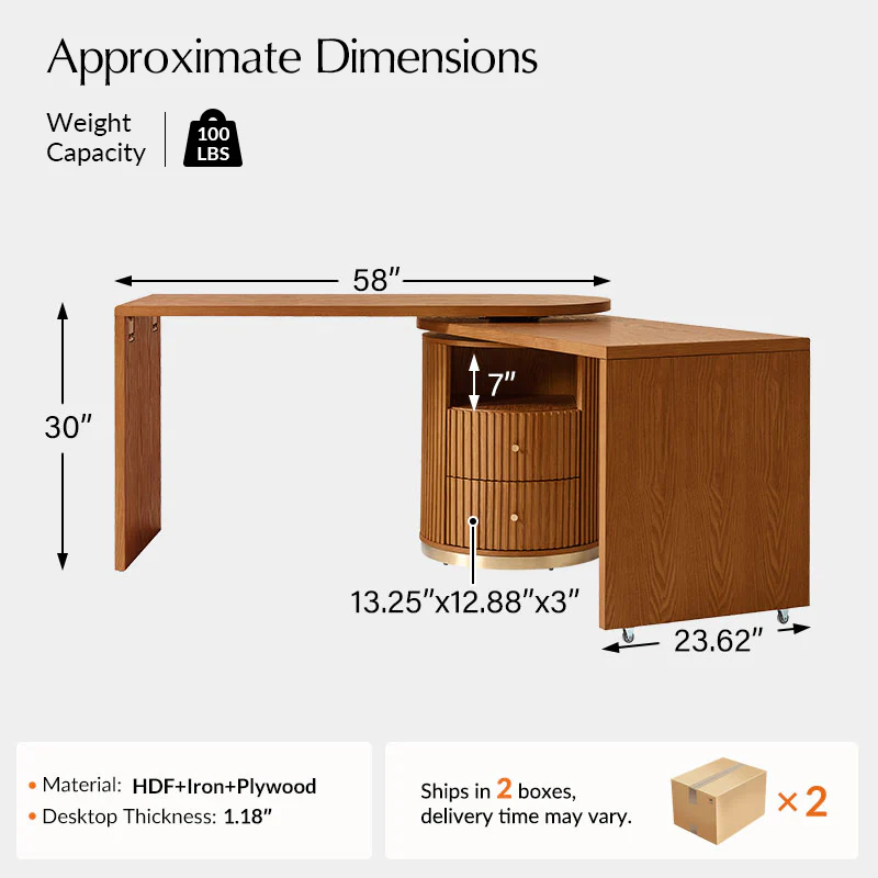 Modern Fluted L shaped 360 Rotating Wooden Office Desk - Image 21