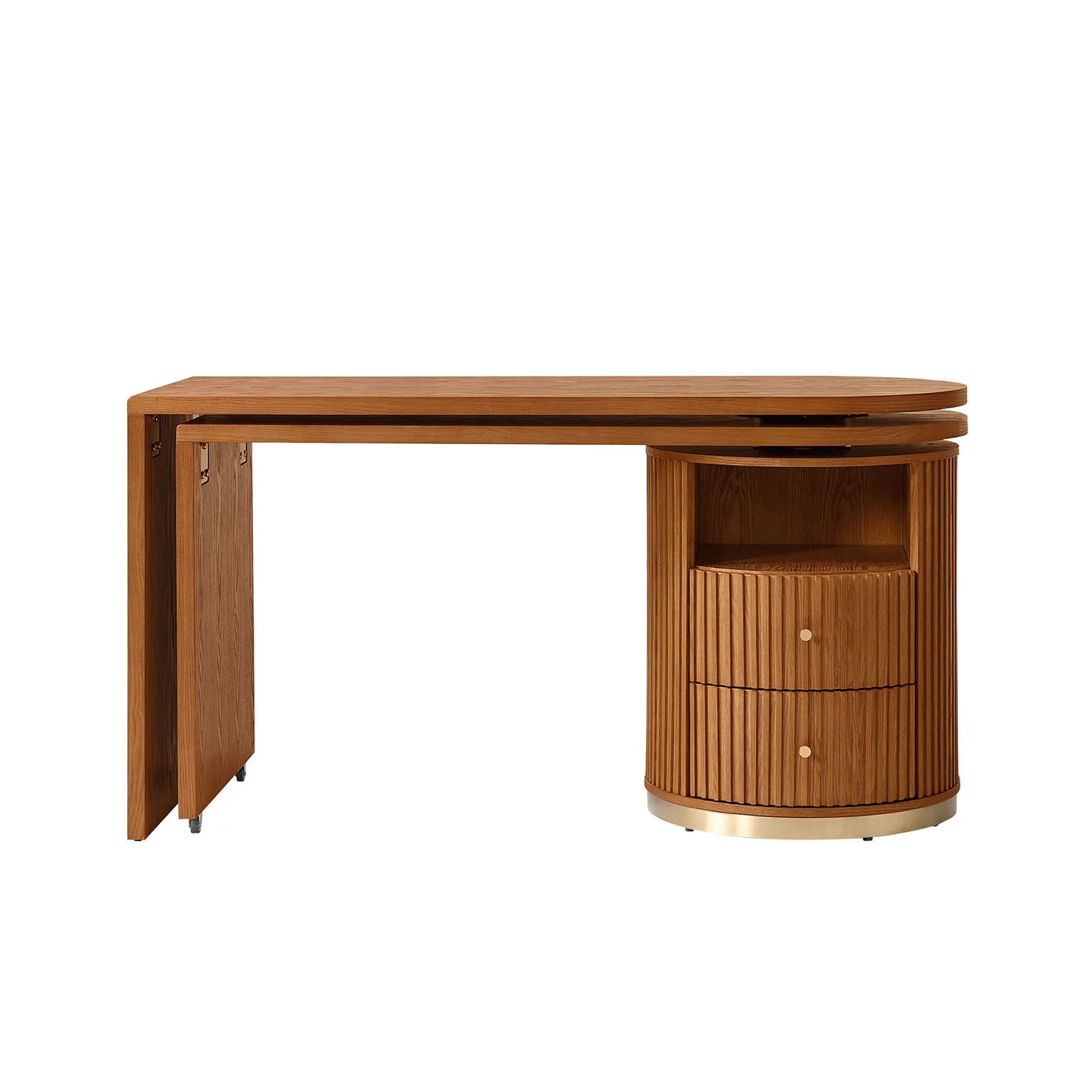 Modern Fluted L shaped 360 Rotating Wooden Office Desk - Image 23