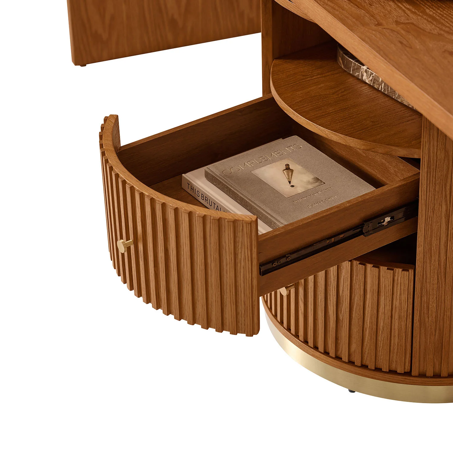 Modern Fluted L shaped 360 Rotating Wooden Office Desk - Image 24