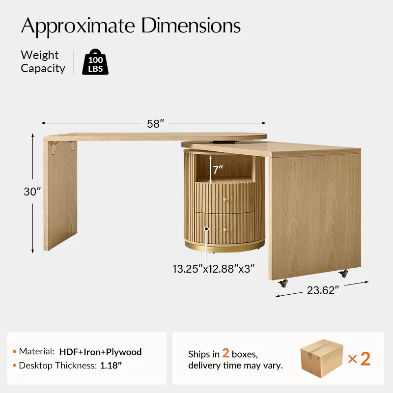 Modern Fluted L shaped 360 Rotating Wooden Office Desk - Image 4