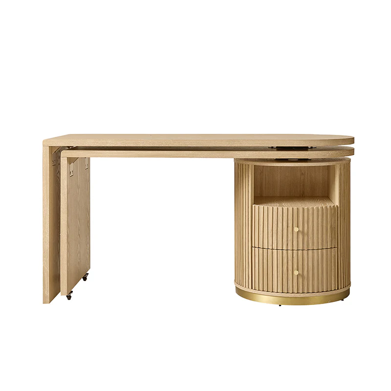 Modern Fluted L shaped 360 Rotating Wooden Office Desk - Image 6