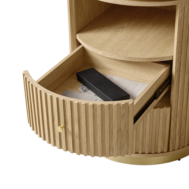 Modern Fluted L shaped 360 Rotating Wooden Office Desk - Image 7