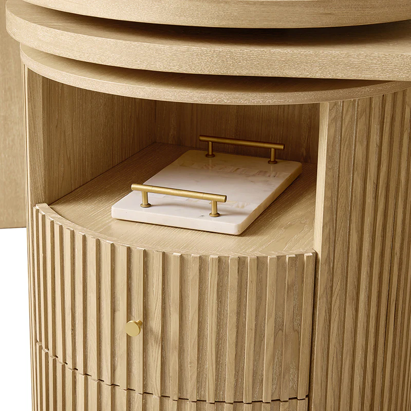 Modern Fluted L shaped 360 Rotating Wooden Office Desk - Image 8