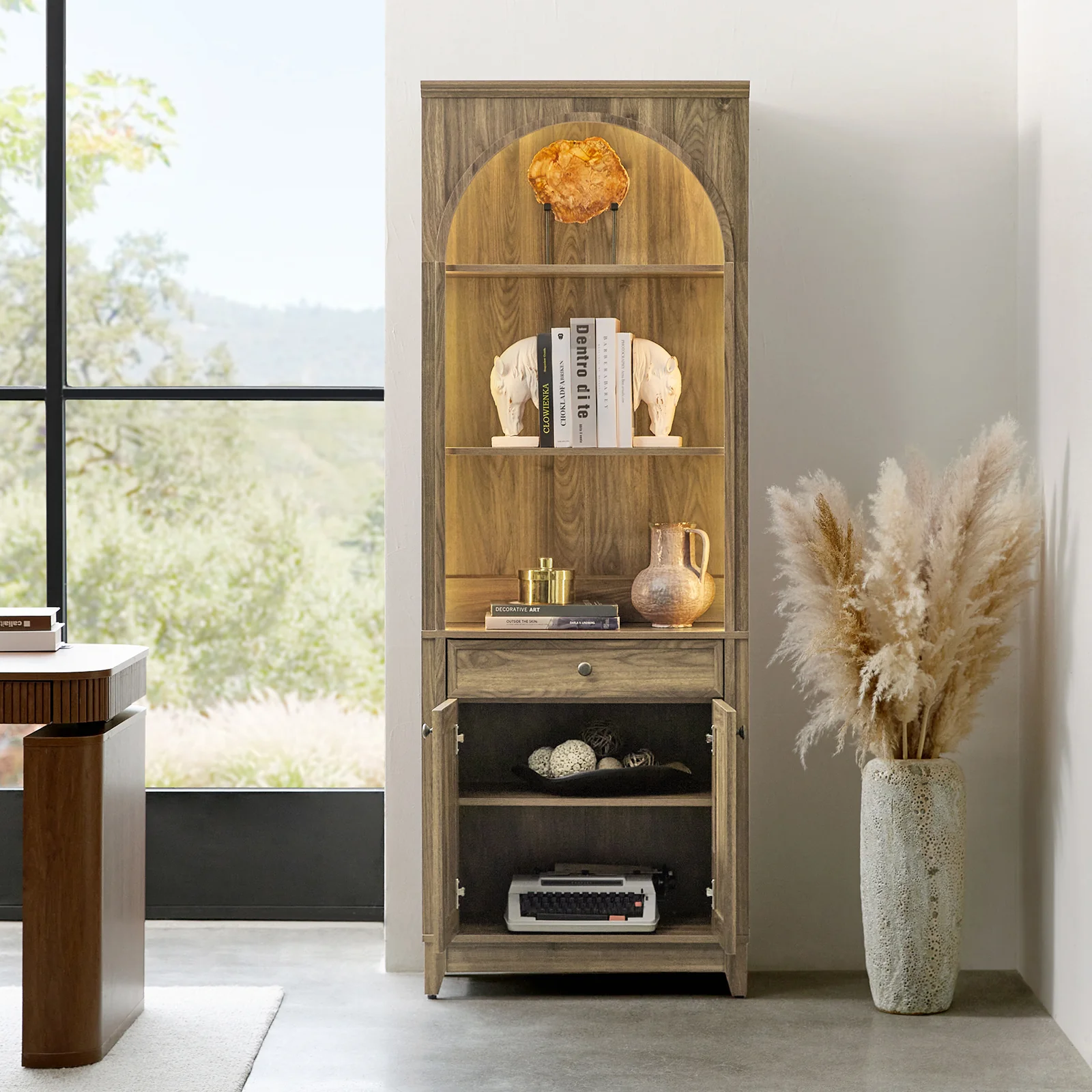 Baggio Modern Storage Bookcase with Smooth-Glide Drawer and LED - Image 3