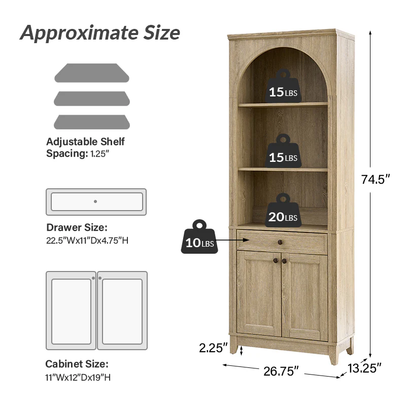 Baggio Modern Storage Bookcase with Smooth-Glide Drawer and LED - Image 4