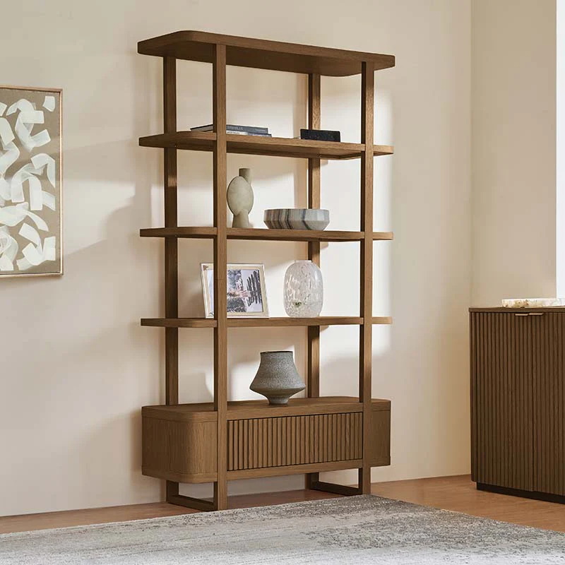 Modern Fluted Wood Bookshelf with Cabinet Storage - Image 11